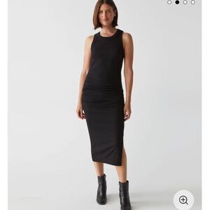 NWT Michael Stars Wren Dress size Large Black Ruched Midi Ultra Rib Sleeveless